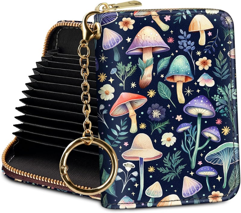 Yonlevres Credit Card Holder RFID Wallet, Small Card Holder Wallet for Women with Keychain Zipper, Funny Leather Print Credit Card Wallets Accordion Gift - Image 1